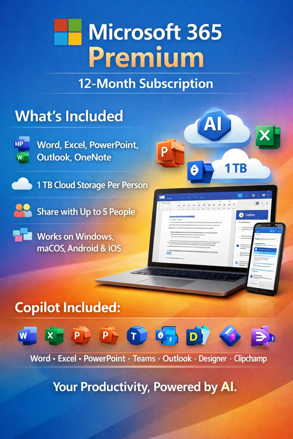 Microsoft 365 Premium 12-month subscription Office + 6TB Cloud PC / MAC for 6 Users