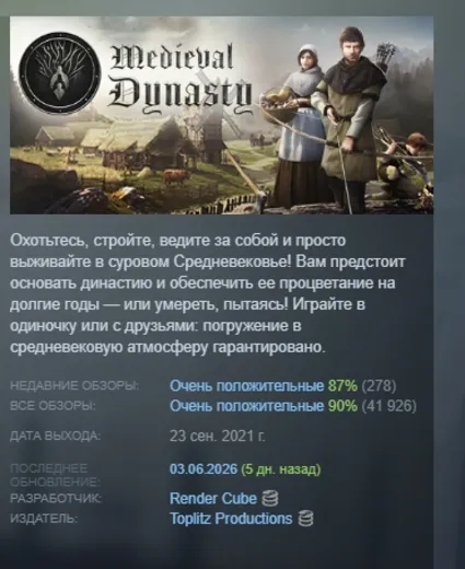 Medieval Dynasty АВТОДОСТАВКА STEAM РОССИЯ