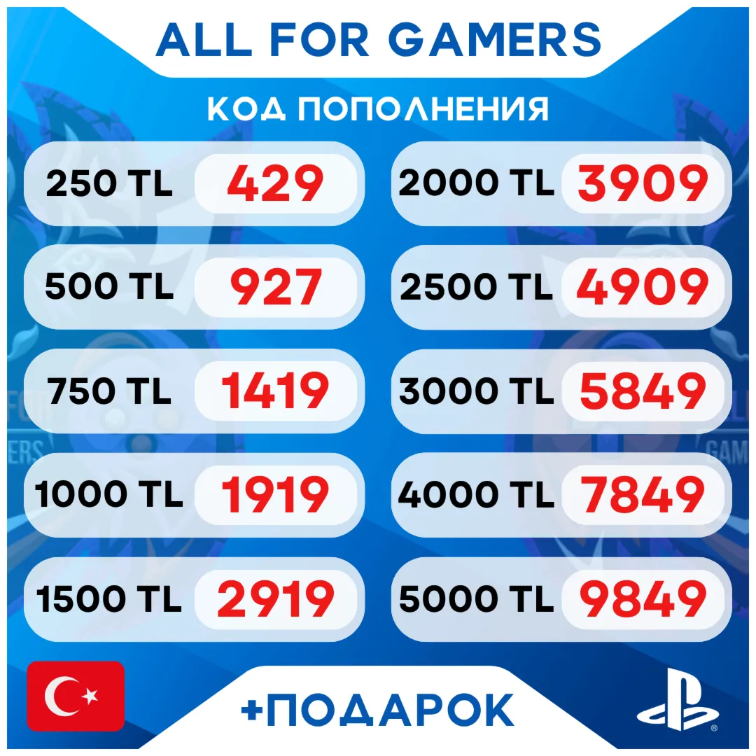 🔹🇹🇷Карта Пополнения Playstation (PSN) 250-5000 TRY (Лиры) TL Турция + ПОДАРОК🎁