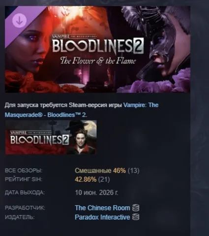 Vampire: The Masquerade® - Bloodlines™ 2 - The Flower  the Flame АВТО STEAM РОССИЯ