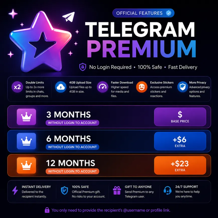 Telegram Premium Подписка • Официальная Ссылка-Подарок • 3 / 6 / 12 Месяцев