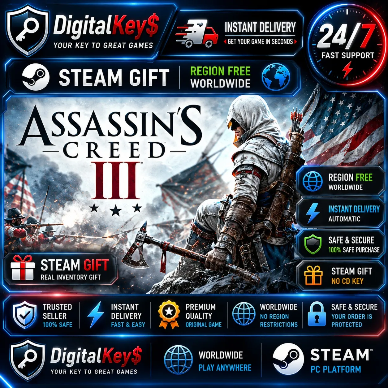Assassin’s Creed III — Steam Gift / Region-Free / Worldwide
