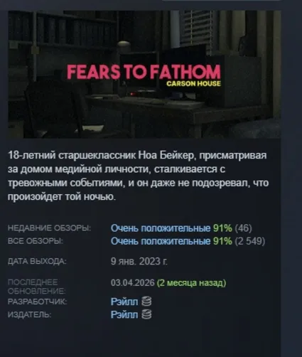 Fears to Fathom - Carson House Episode 3 АВТОДОСТАВКА STEAM РОССИЯ