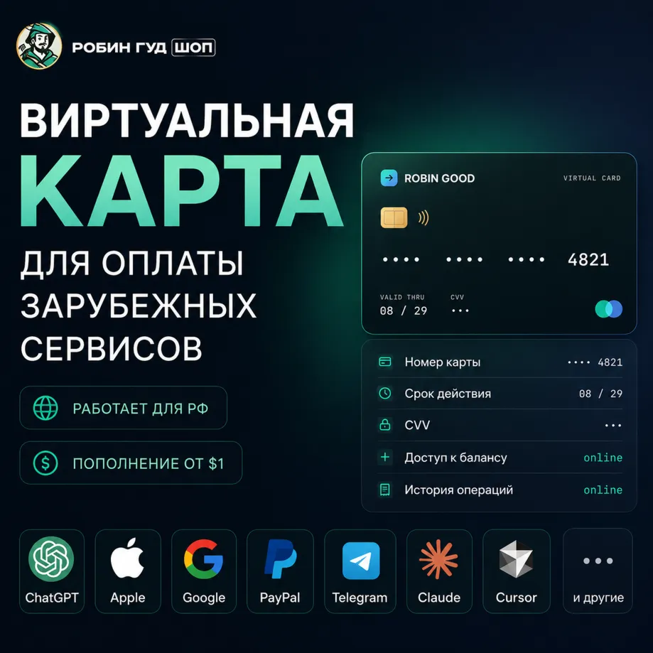 КАРТА ДЛЯ ОПЛАТЫ СЕРВИСОВ | 99% ПРОХОДИМОСТЬ | OF |CHATGPT | APPLE | GOOGLE | БЕЗ KYC