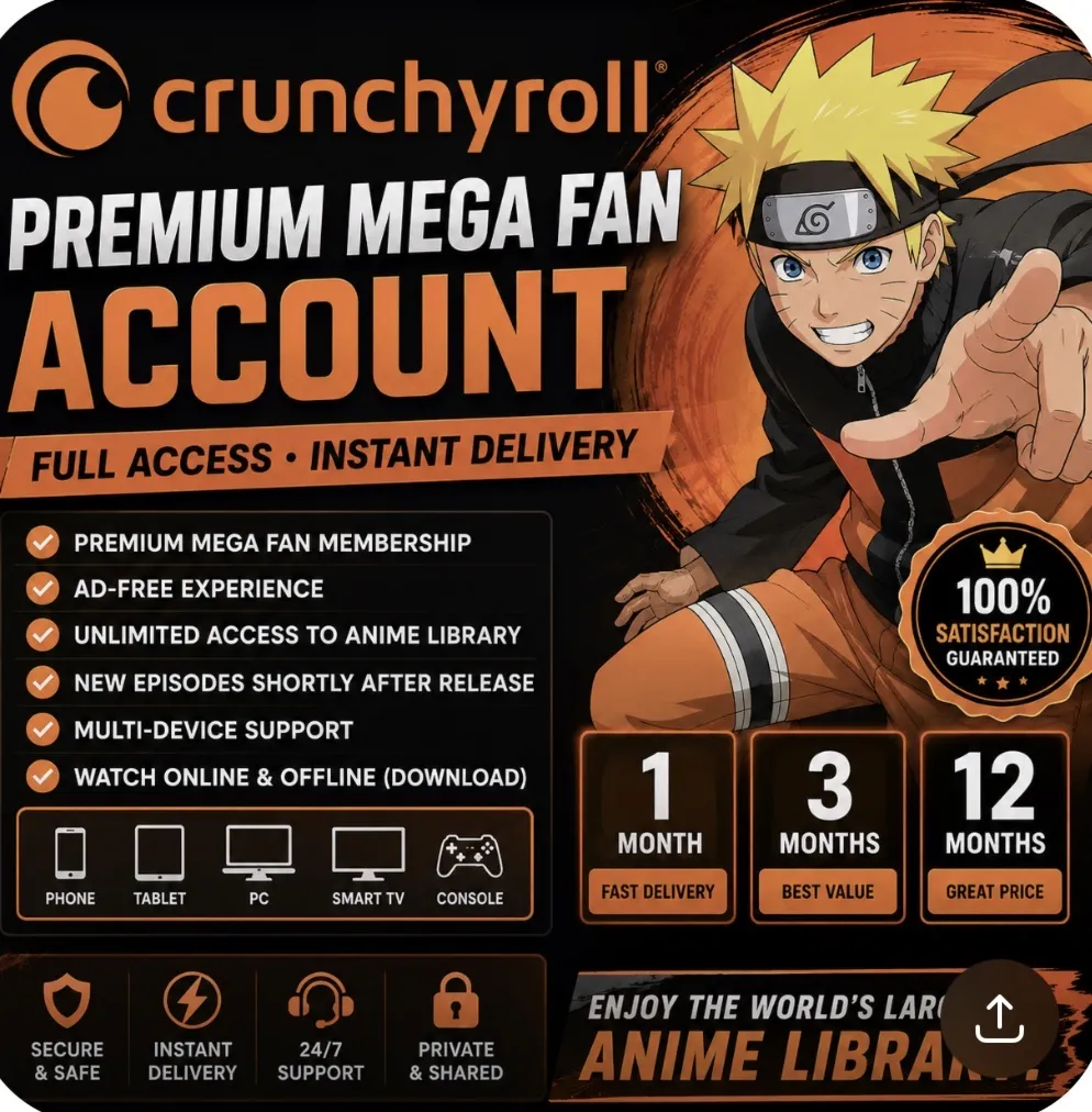 Премиум-аккаунт Crunchyroll Mega Fan – 1 месяц | Мгновенная доставка | Полный доступ