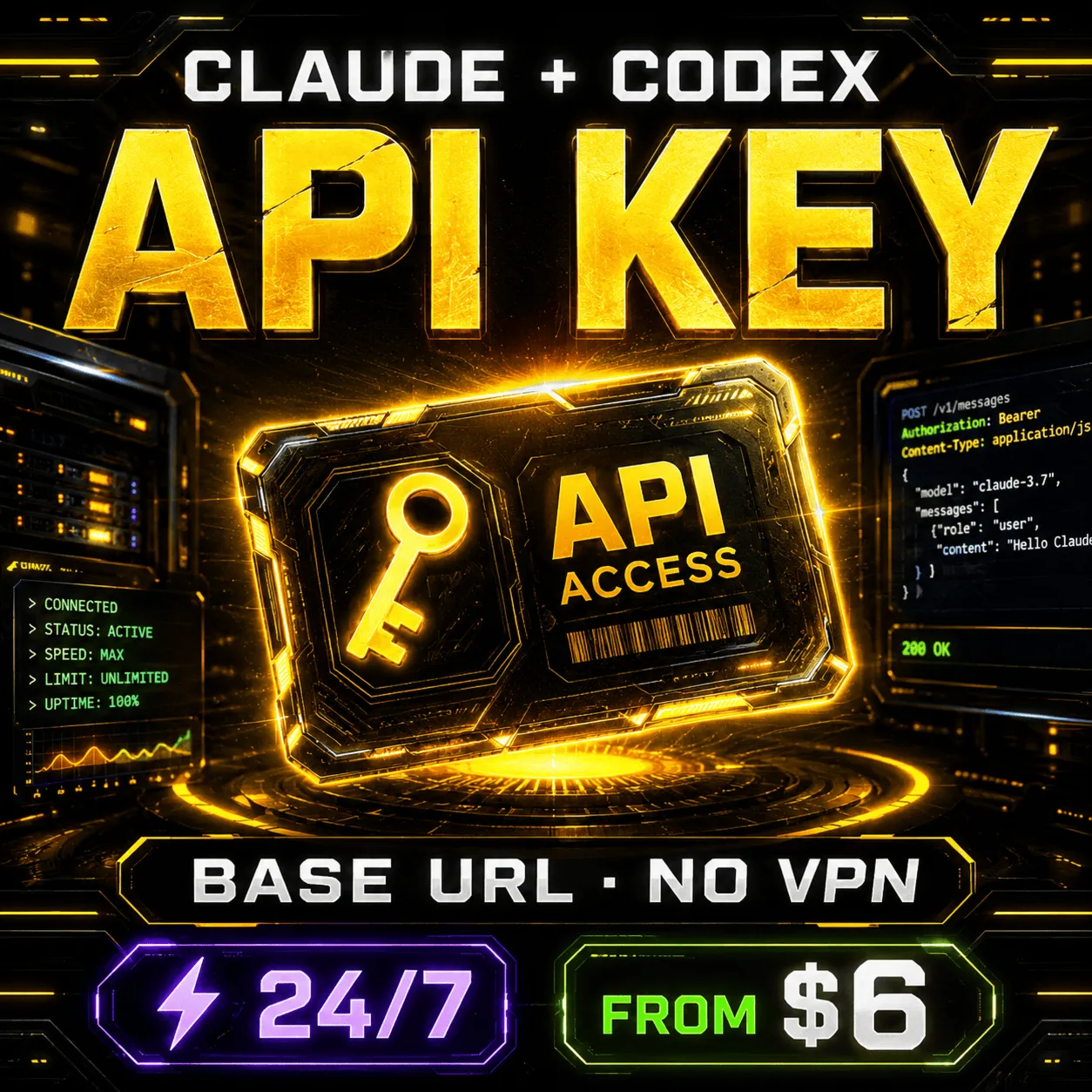 [AUTO 24/7] Claude Code + Codex API — Key + Base URL, Opus 4.8 / GPT-5.5