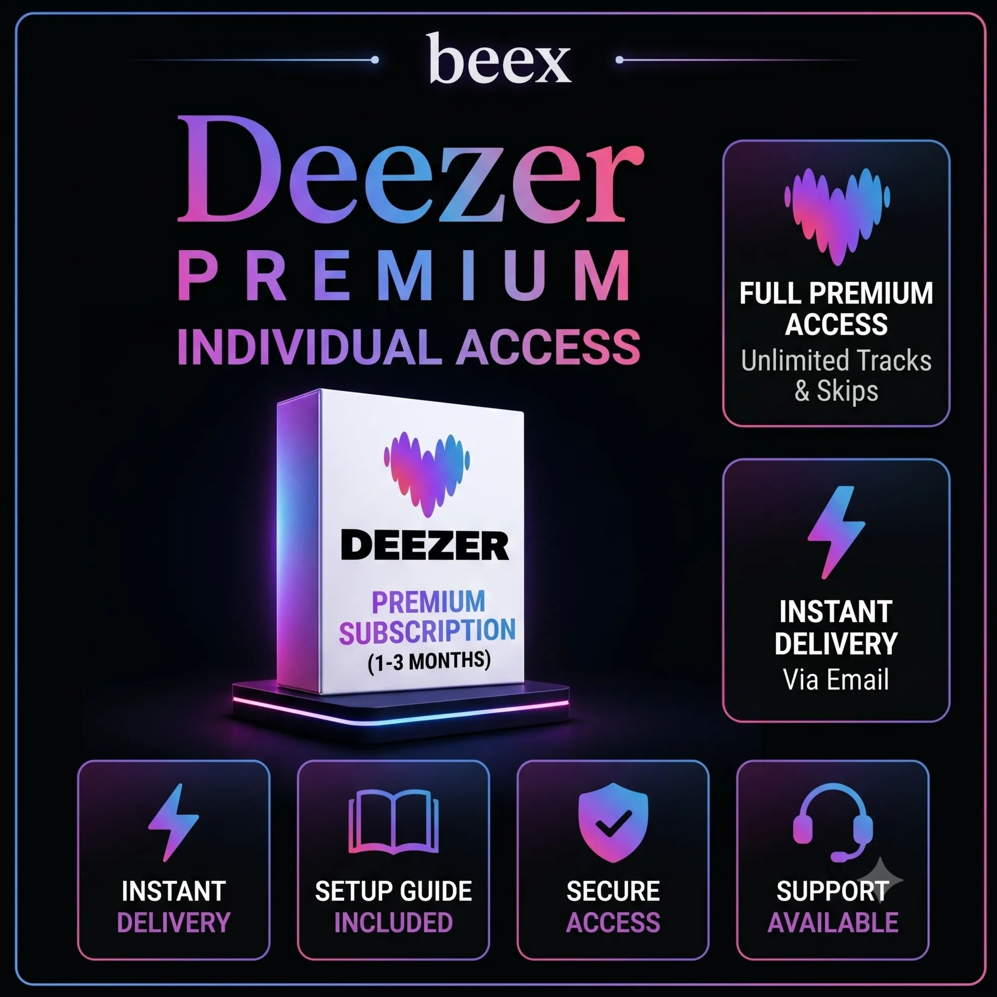 DEEZER Premium - подписка на 1/3 месяца - (автоматическая доставка)