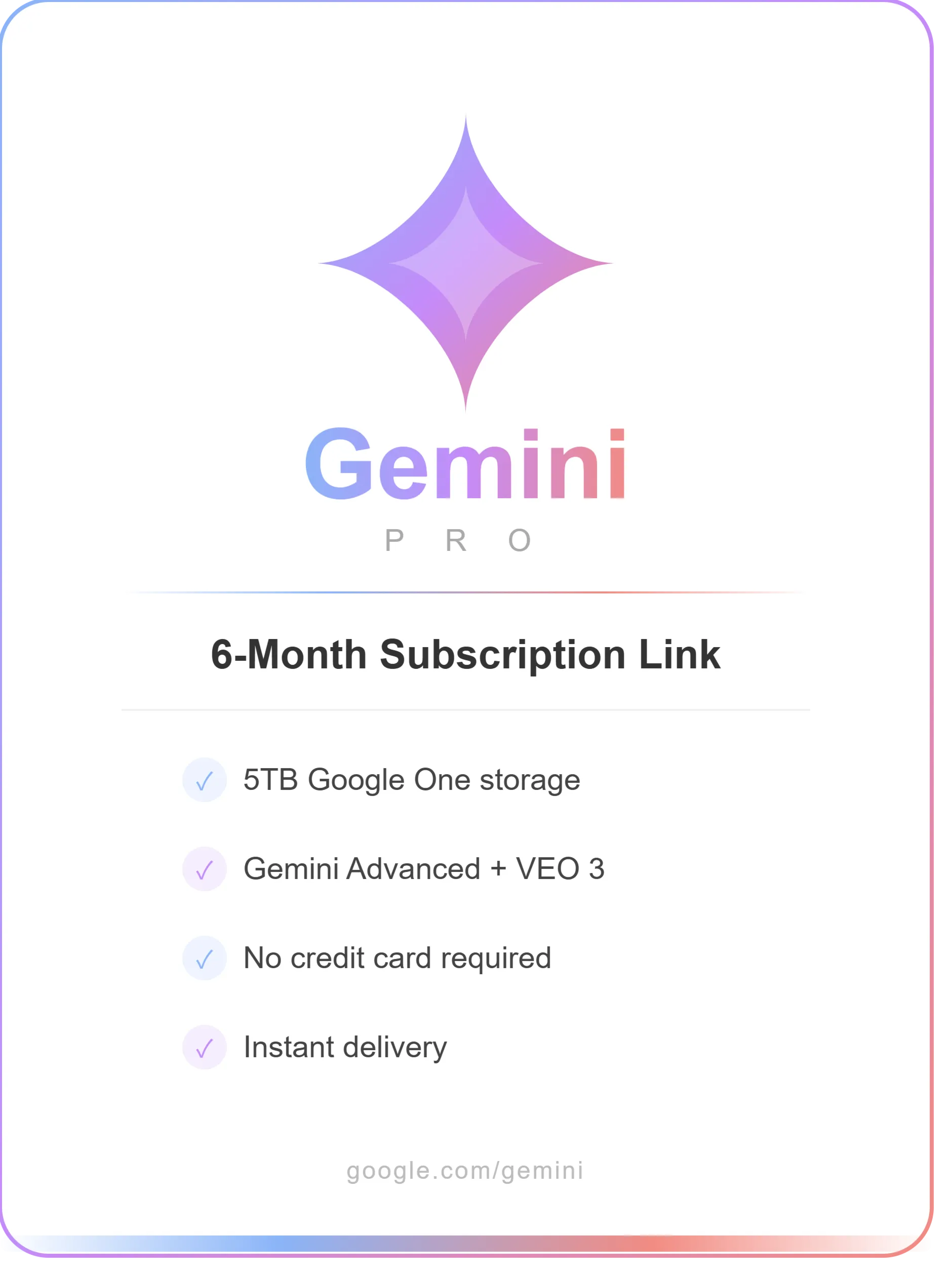 Gemini Pro ссылка на подписку на 6 месяцев | Быстро | Карта не нужна