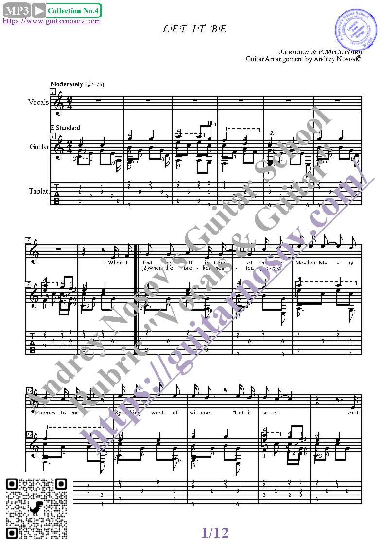 Let it be (Вокал Гитара Ноты Табы)