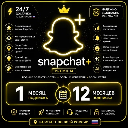 Snapchat Plus Подписка в подарок на 3/6/12 месяцев