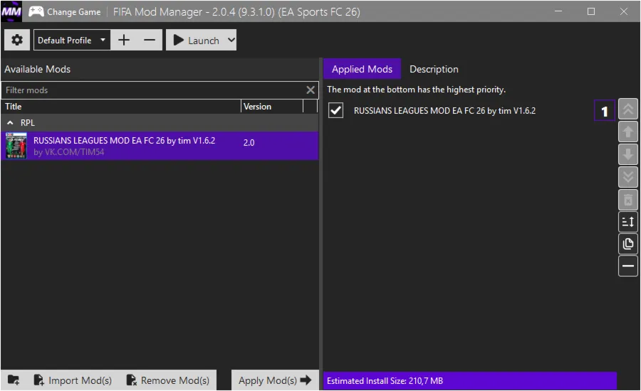 FC 26 - RUSSIANS LEAGUES MOD by tim  v2.0 TU 1.6.2