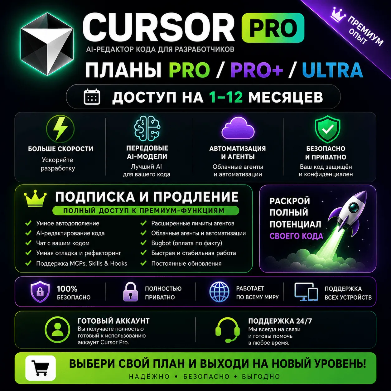 Cursor AI Pro / Pro+ / Ultra Plans – 1–12 Months | Advanced AI Coding Access