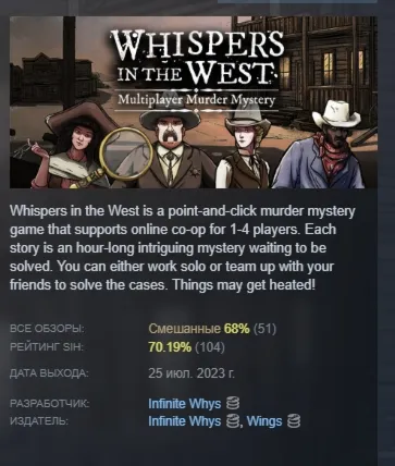 Whispers in the West - Co-op Murder Mystery АВТОДОСТАВКА STEAM РОССИЯ