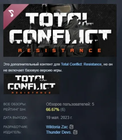 Total Conflict: Resistance Soundtrack АВТОДОСТАВКА STEAM РОССИЯ