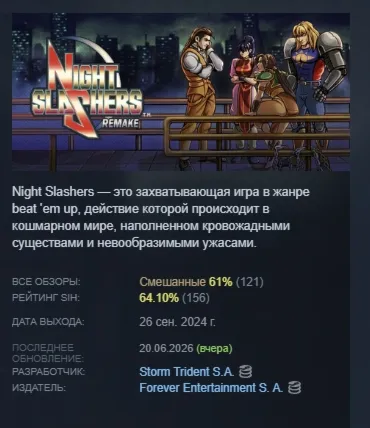 Night Slashers: Remake АВТОДОСТАВКА STEAM РОССИЯ