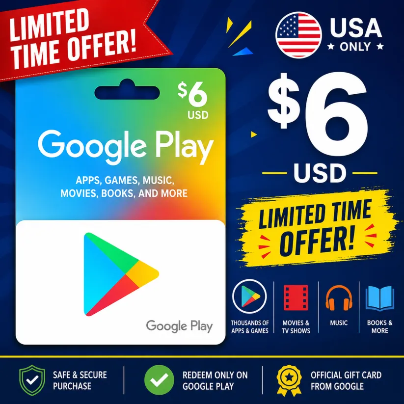 Подарочная карта Google Play 6 долларов США