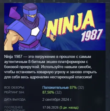 Ninja 1987 АВТОДОСТАВКА STEAM РОССИЯ