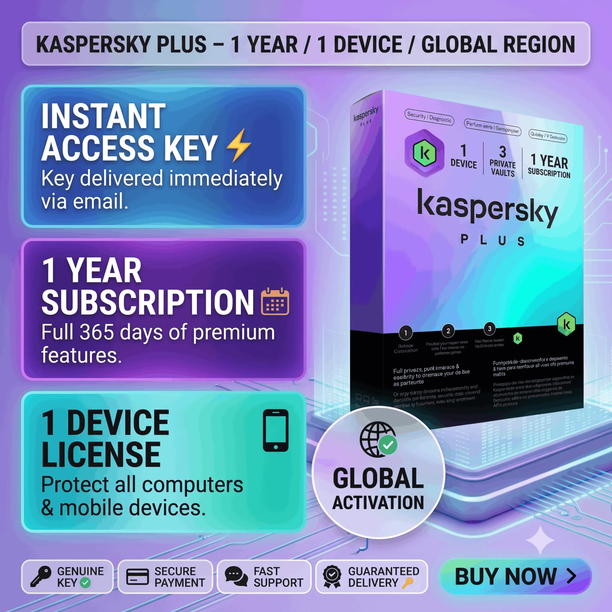 Kaspersky Plus 2026 | 1 ПК / 1 год | Ключ активации [ИНДИЯ]