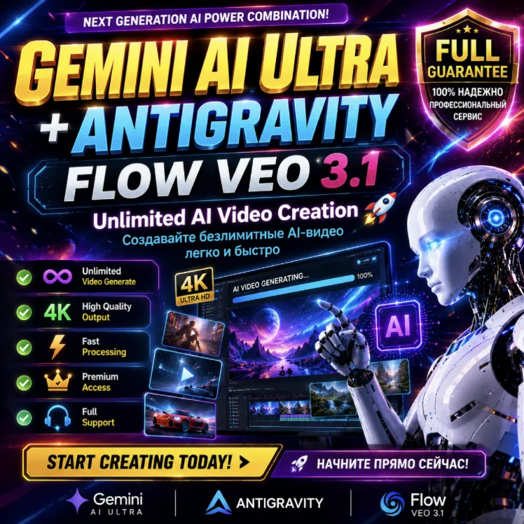 Gemini AI Ultra + Antigravity 20x | Veo3.1 Flow 25K Credits | Nano Banana Pro