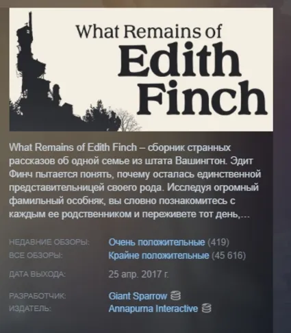What Remains of Edith Finch АВТОДОСТАВКА STEAM РОССИЯ