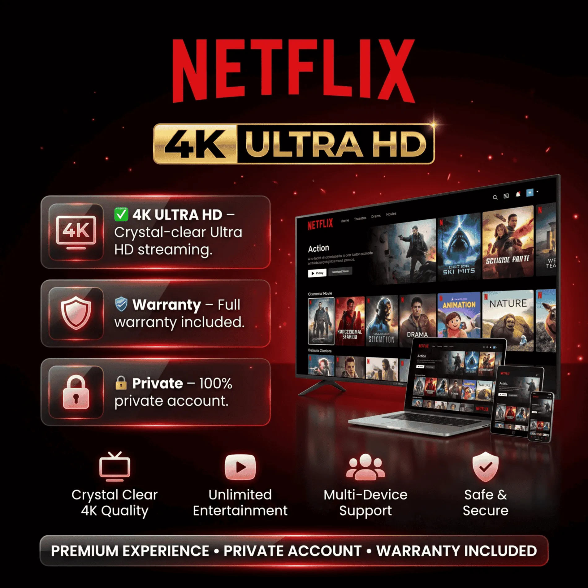NETFLIX PREMIUM 4K ULTRA на 1 месяц |  Частное использование  |  Гарантия