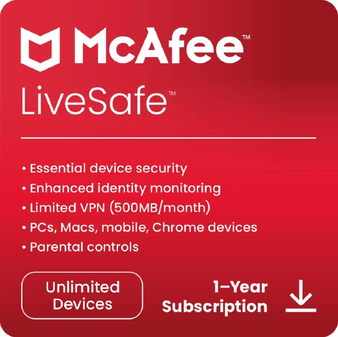 McAfee LiveSafe — 1 Year / Unlimited Devices (Global License)