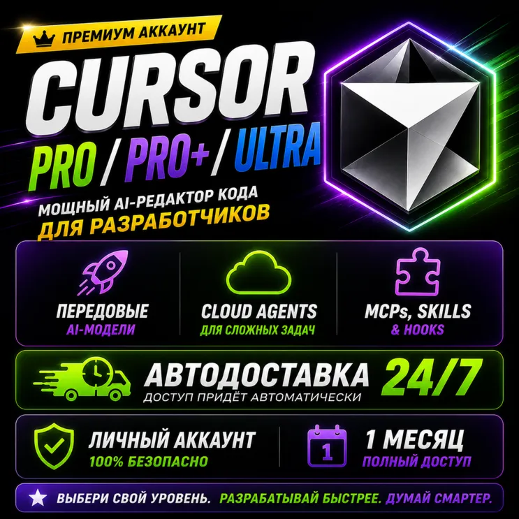 24/7 Cursor AI Pro / Pro+ / Ultra — Премиум-доступ на 1 месяц | Личный аккаунт