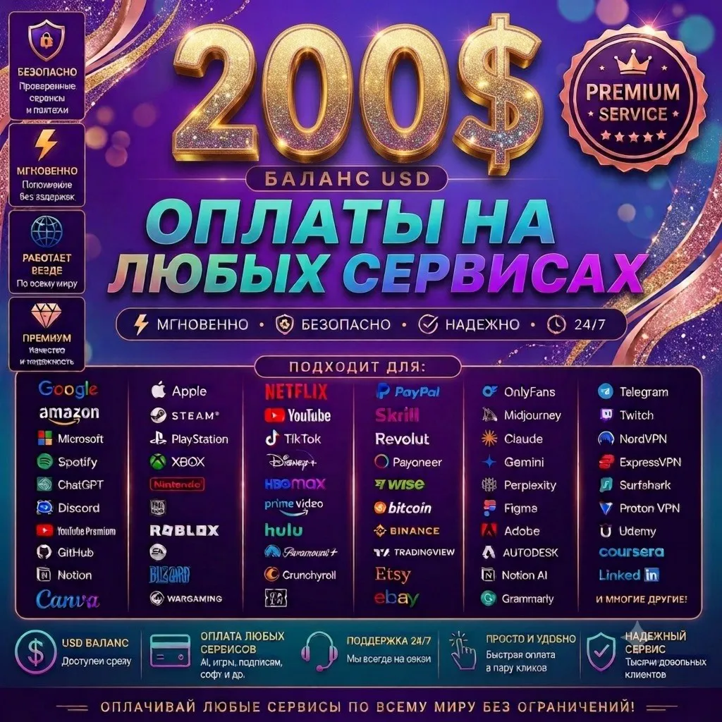 Глобальная цифровая карта на 200$для любых услуг