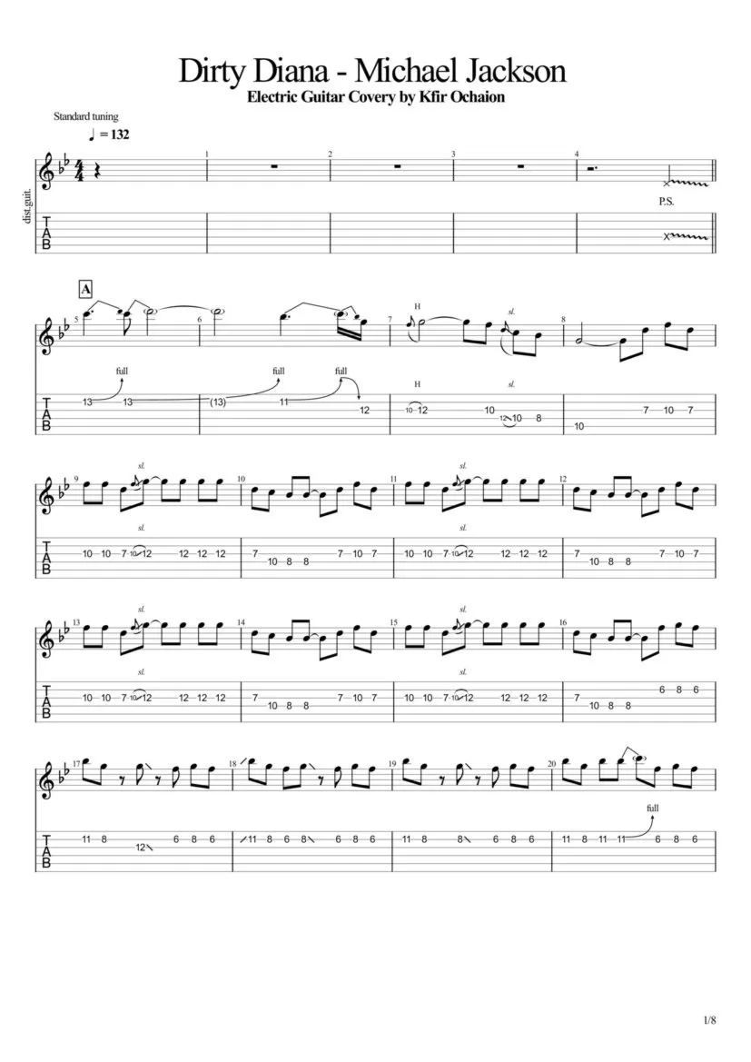 Табы Kfir Ochaion - Michael Jackson - Dirty Diana