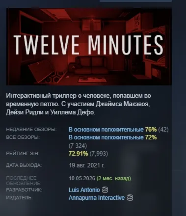 Twelve Minutes АВТОДОСТАВКА STEAM РОССИЯ