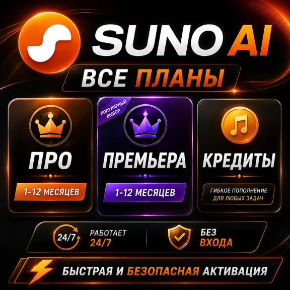 24/7 - БЕЗ ЛОГИНА SUNO AI Pro/Premiere/Credits - БЕЗ ОЖИДАНИ
