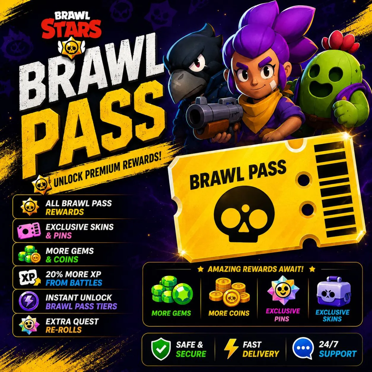 BRAWL PASS ОБЫЧНЫЙ️ВИДЕО ВЫХОДА️⌛КРУГЛОСУТНО⌛2 МИНУТЫ️ЛЮБОЙ РЕГИОН
