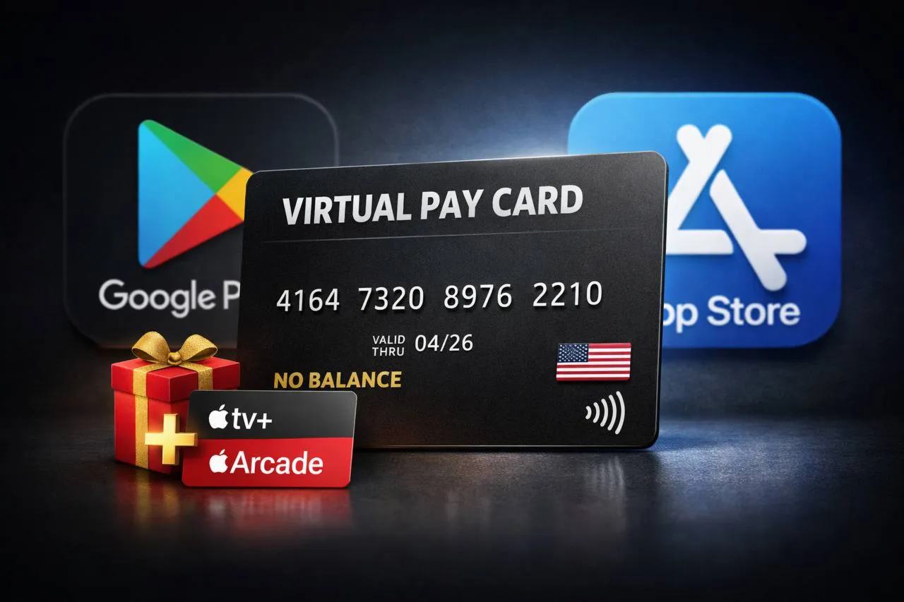 Виртуальная карта оплатыUSA |Google Play &amp; App Store |No Balance + Bonus key