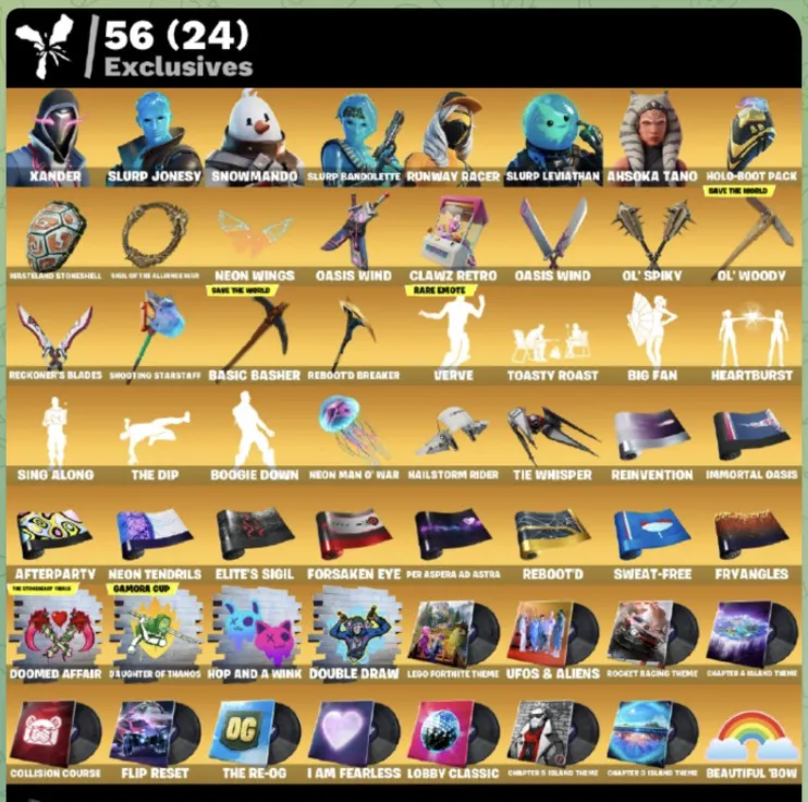  FORTNITE  ALL PLATFORMS  236 SKINS (27 PAID)  FULL ACCESS 