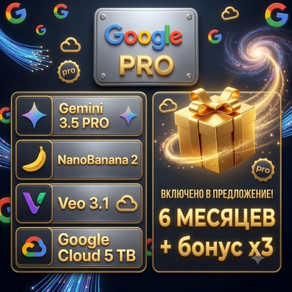 ️5 ТБ облака Google Gemini AI Pro 6 мес + x3 бонус |Активация на ваш аккаунт за 5 м