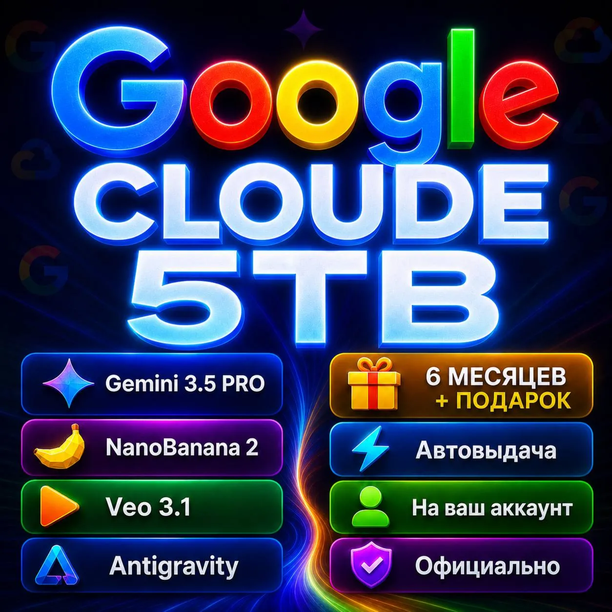 24/7 Google One •6 МЕСЯЦЕВ + ПОДАРОК• [5ТБ + VEO 3 + Google Flow+NanoBanana 2]
