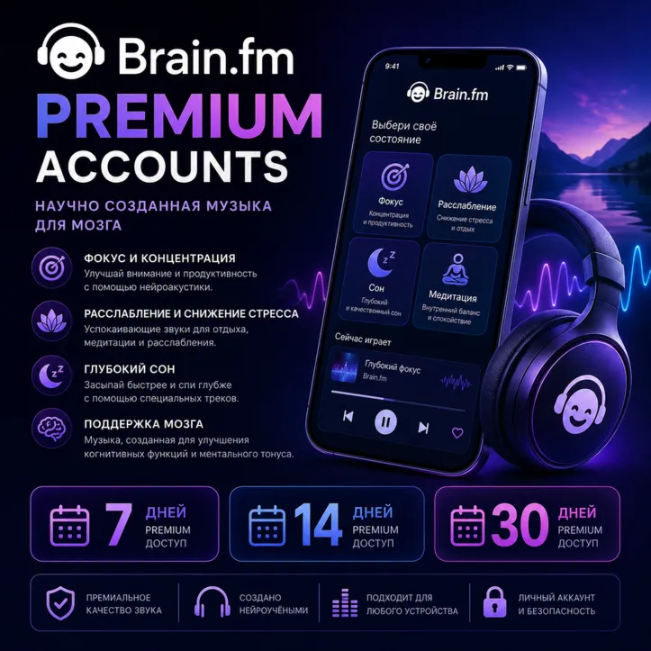 Премиум-аккаунты Brain.fm на 7 / 14 / 30 дней