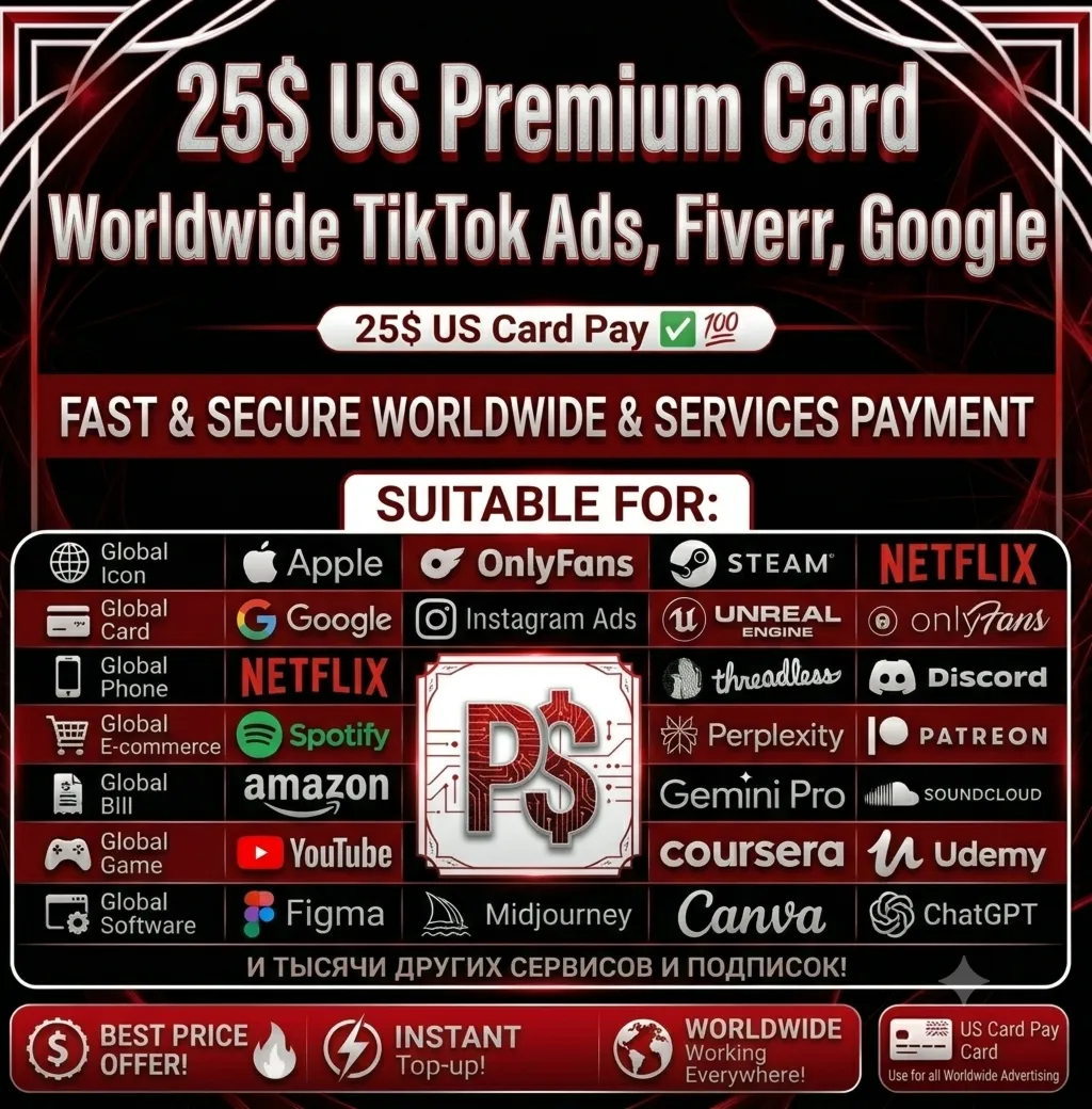 25$ US Premuim Card Worldwide Tiktok Ads fiverr google