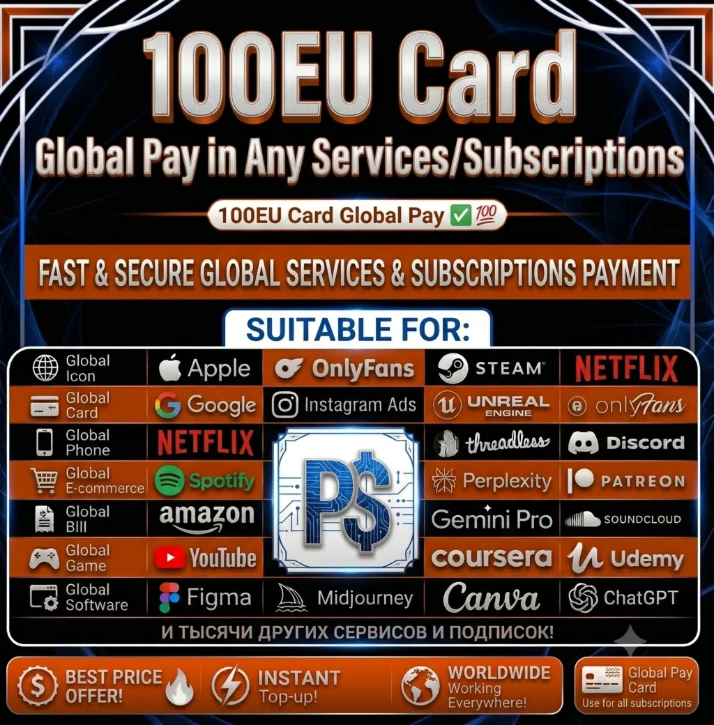 100EU Card GlobalPay in Any Services/Subscriptions⭐