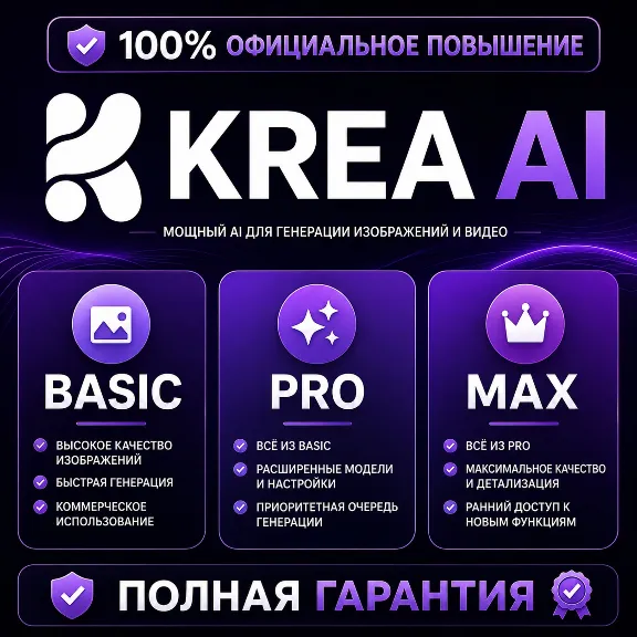 Krea AI Basic/Pro/Max | 1–12 мес | В реальном времени | ПОЛН