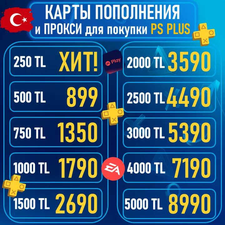 КАРТА|КОД ПОПОЛНЕНИ БАЛАНС PSN PLAYSTATION PS 1000-2000-2500-3000-4000-5000 TL ТУРЦ