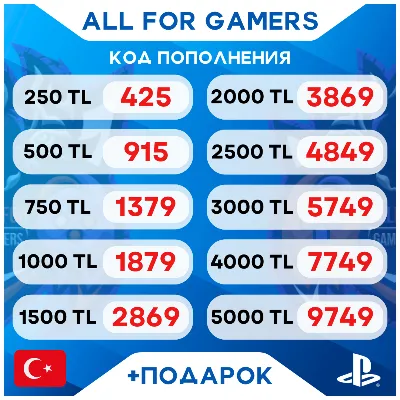 🔹🇹🇷Карта Пополнения Playstation (PSN) 250-5000 TRY (Лиры) TL