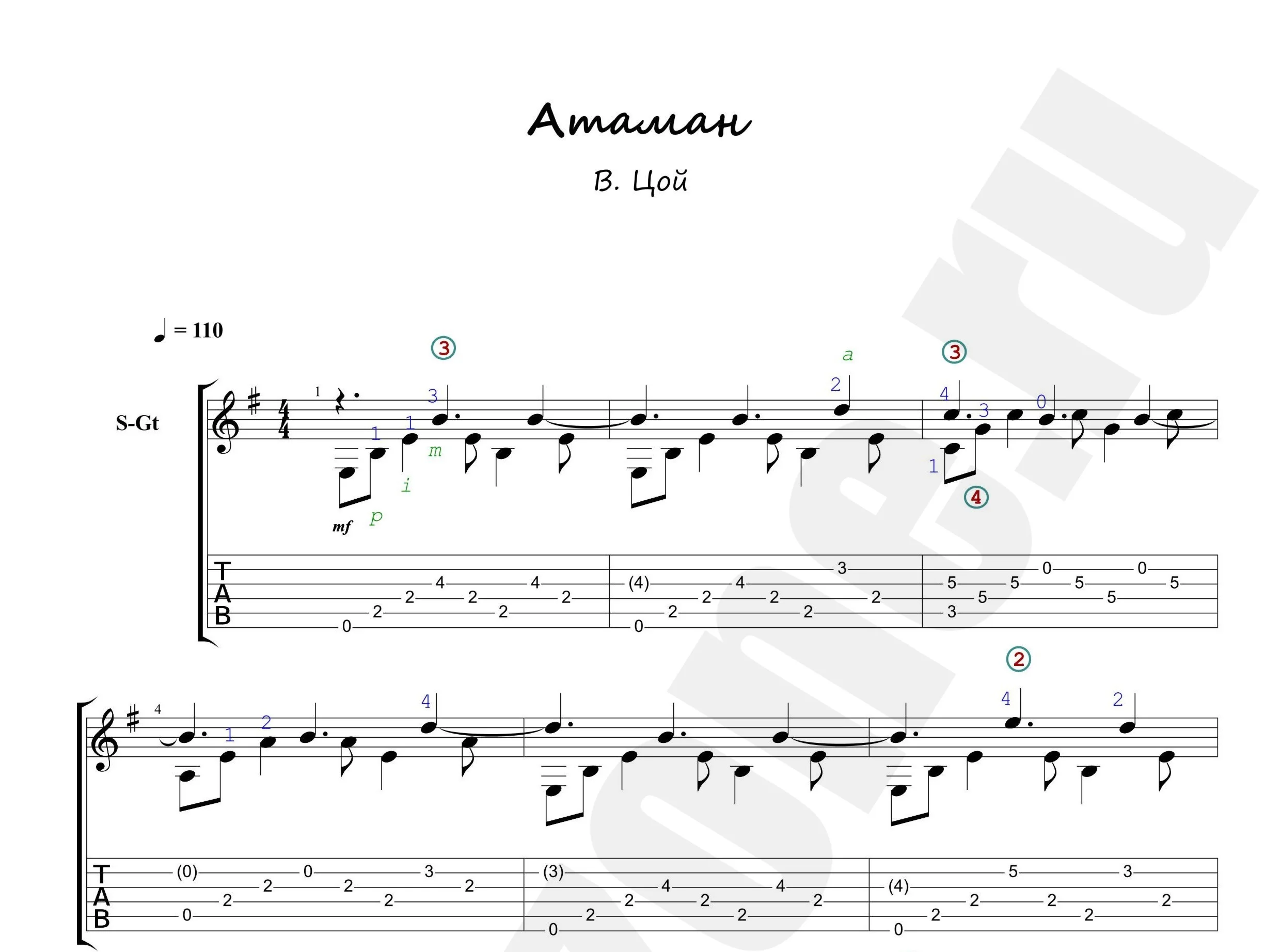 Кино - Атаман. Ноты и табы