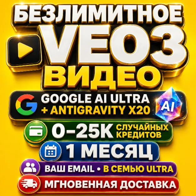 [24/7] БЕЗЛИМИТНОЕ VEO3 ВИДЕО | Google AI Ultra + Antigravity X20 | 0–25K кредитов |