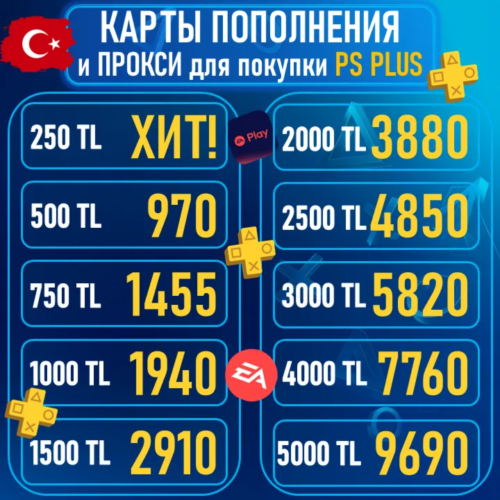 КАРТА|КОД ПОПОЛНЕНИ БАЛАНС PSN PLAYSTATION PS 1000-2000-2500-3000-4000-5000 TL ТУРЦ