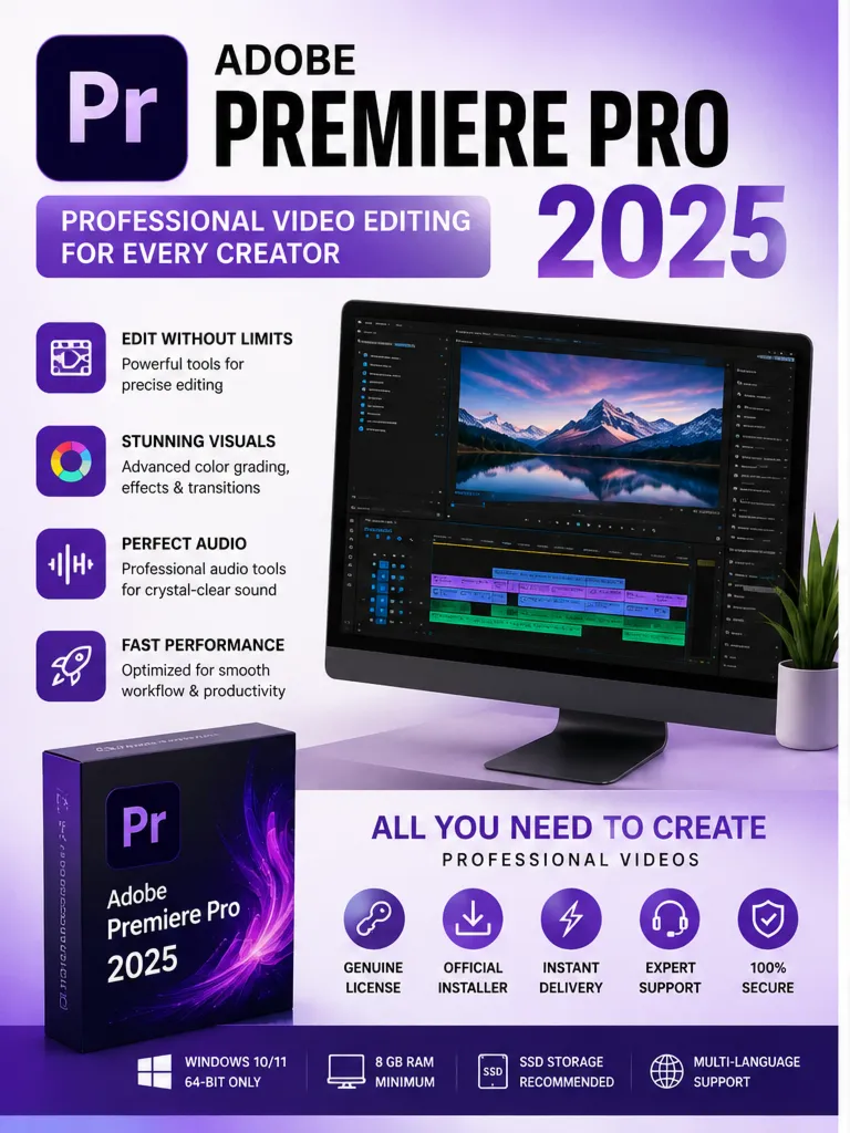 Adobe Premiere Pro 2025 для Windows | Профессиональный видеомонтаж | Цифровая активац