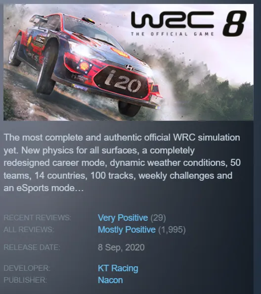 WRC 8 FIA World Rally Championship （Steam Key RU）