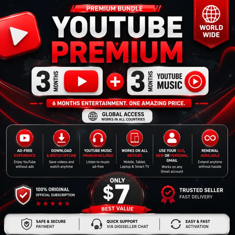 YouTube Premium 3 месяца + YouTube Music | Global | Личный Gmail | Быстрая активация