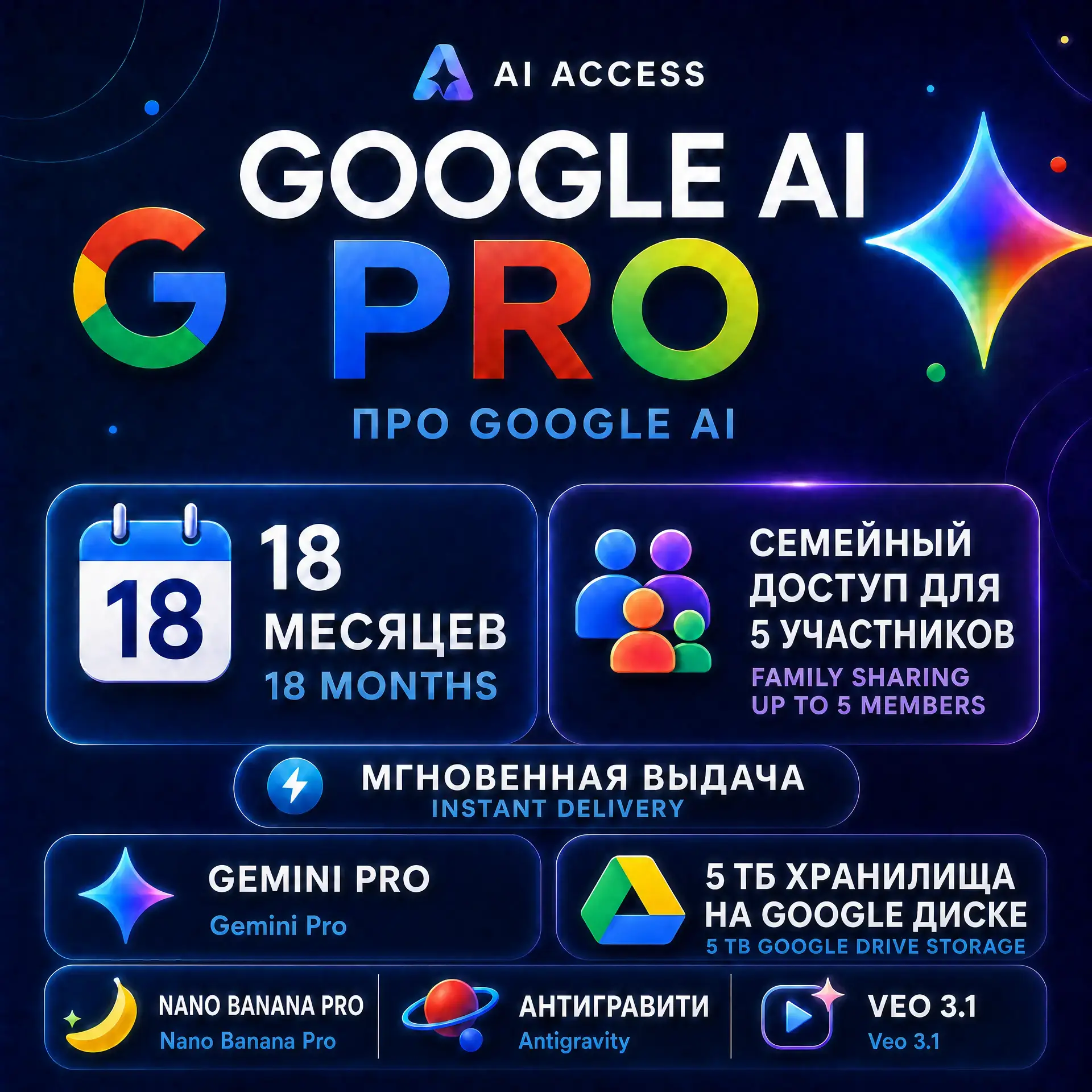24/7 | Мгновенно | Google AI Pro на 18 месяцев | Ваш Gmail | Gemini 3.1 Pro |