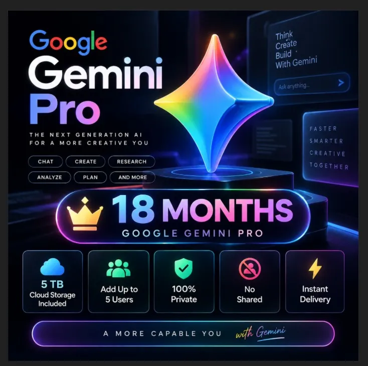 Antigravity + Google Gemini Pro — 18 месяцев | Облачное хранилище 5 ТБ | До 5 пользов